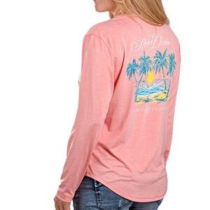 Lauren James Coral Pink Palm Tree Aloha Darlin Rash Guard Athletic Top Sz Med
